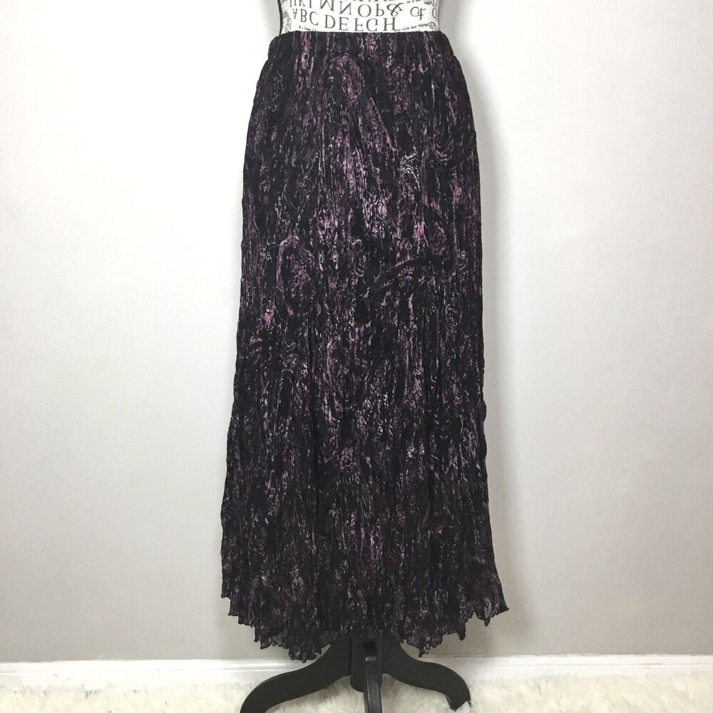 Black pink lace maxi skirt lined lettuce hem witchy witchcore waist 32"-35" L